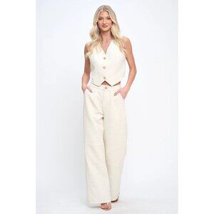 Cream Tweed 2-Piece Set – Vest + Wide-Leg Trousers (SOLD AS A SET) S-L